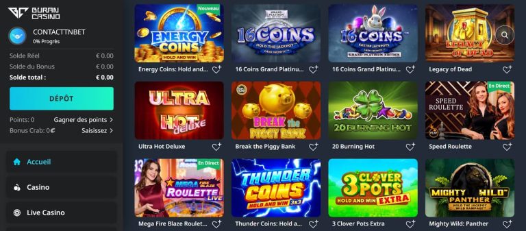 Buran Casino moyens paiement dépôt